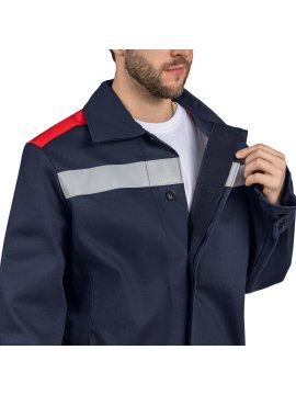 Костюм сварщика, к/бр, 1 кл. защиты, т-синий/красный, 100% хб с ОП, мод.17Г