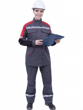 Куртка ХАЙ-ТЕК SAFETY летняя, серый-красный-черный, женская