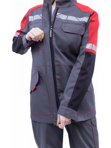 Куртка ХАЙ-ТЕК SAFETY летняя, серый-красный-черный, женская